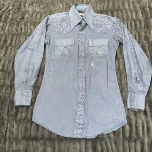 Rare Vintage 60s 70s Mens Larry Mahan Western Shirt Pearl Snap Medium?